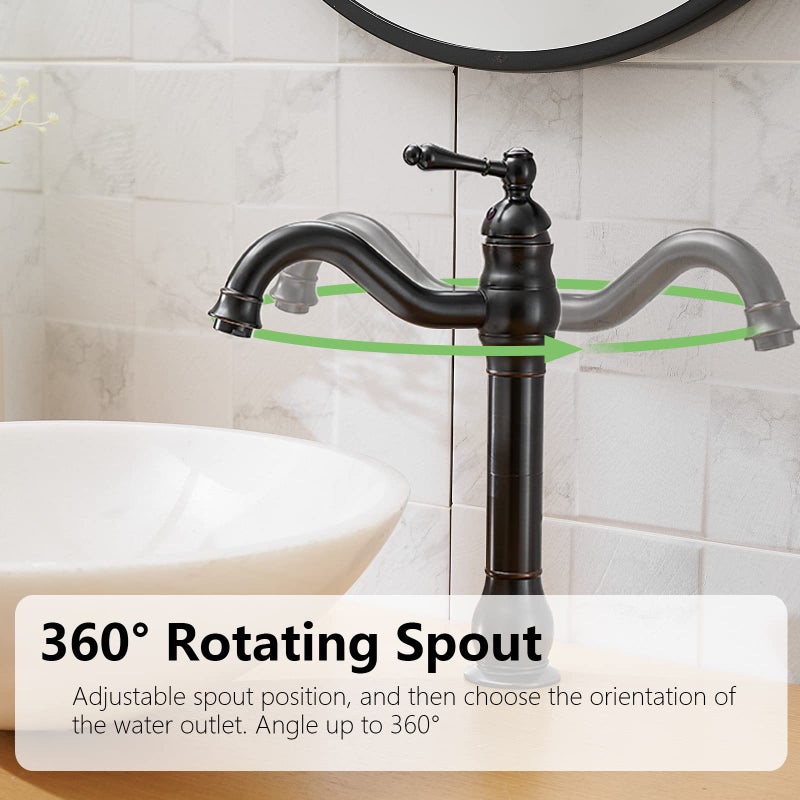 BATHLAVISH Vessel Sink Faucet Oil Rubbed Bronze Single Handle 1 Hole Bathroom Faucet 360Â° Swivel Deck Mount Lavatory Commercial Matching Pop Up Drain Without Overflow - Image 3